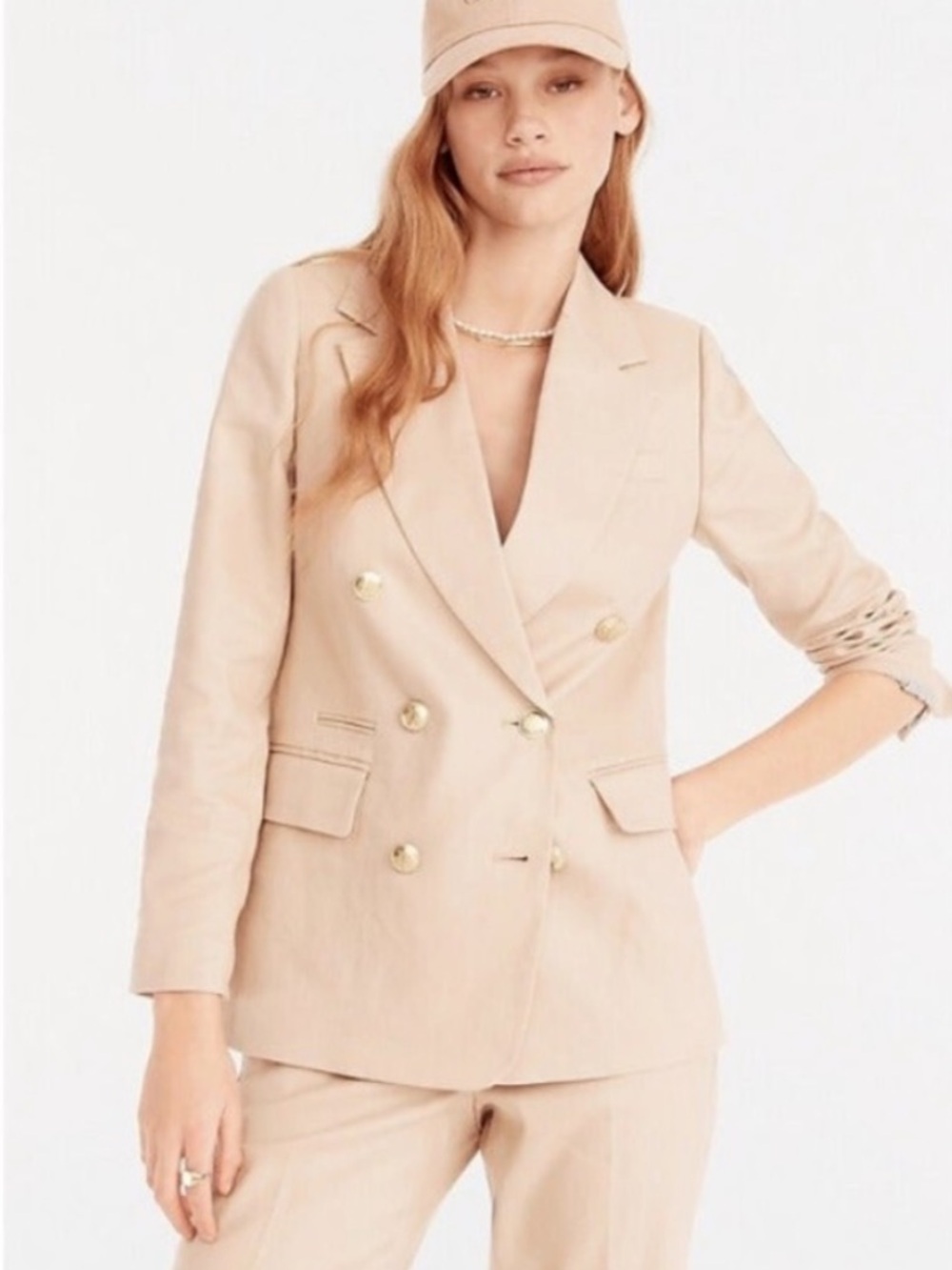 JCrew Beige Double-Breasted Bristol Linen blend Blazer Size 00